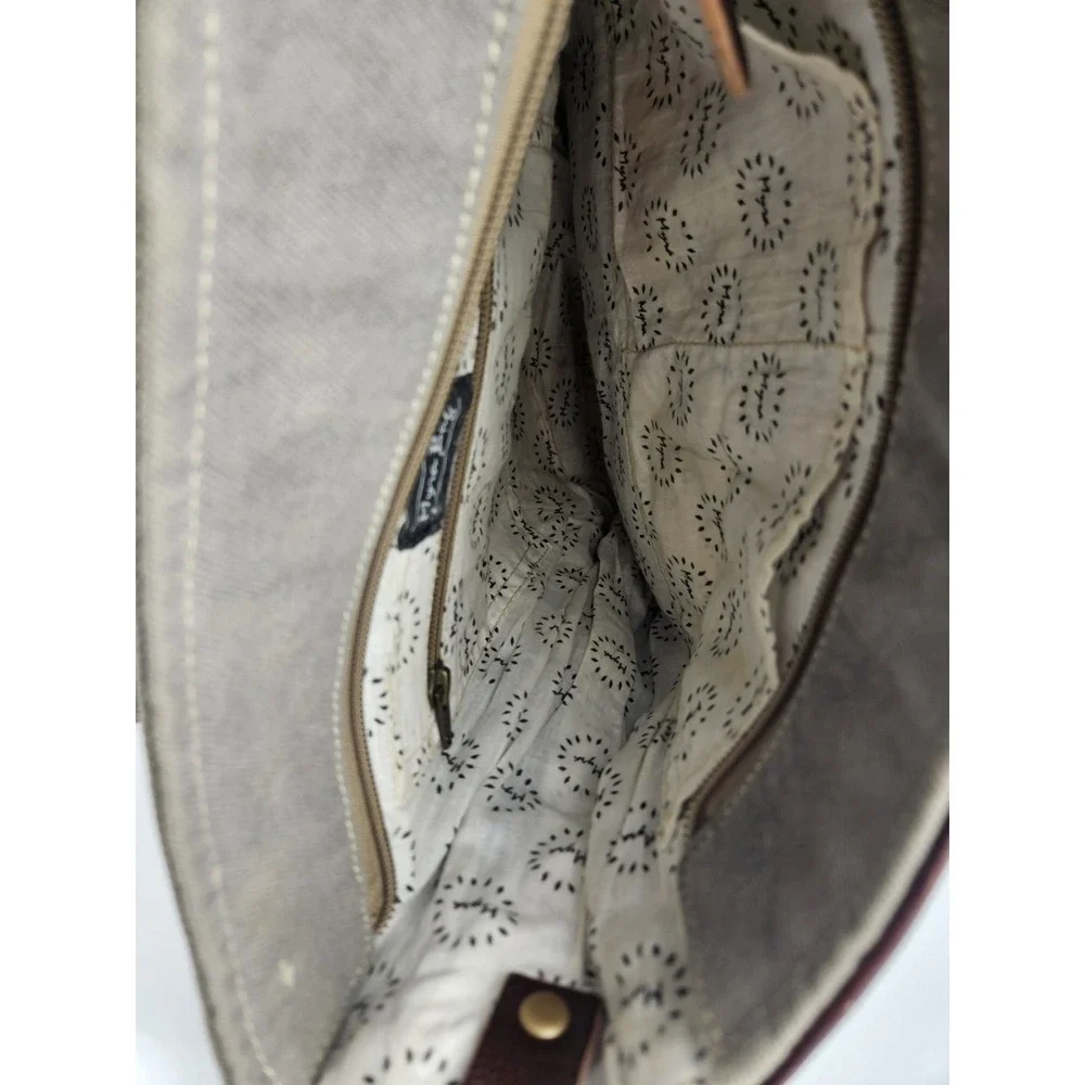 Myra Crossody Bag Southwest Print Woven‎ Leather Cowhide Accent Grey Brown White